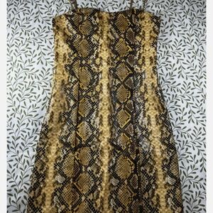 Likely Snakeskin Faux Leather Mini Dress Size 4 | Brown Gold Bodycon